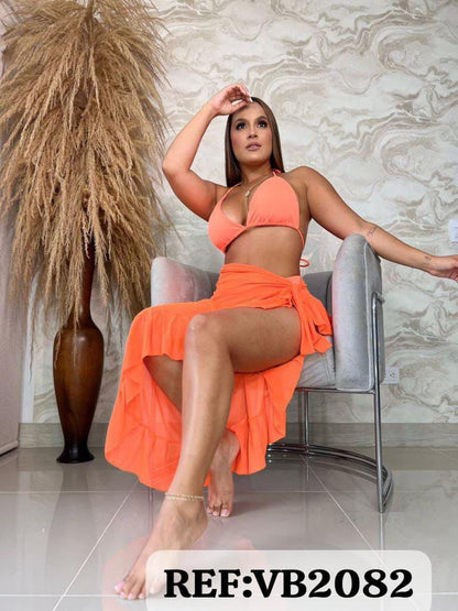💖TRAJE DE BAÑO DE 3 PIEZAS💖TOP-TANGA-FALDA👙😍