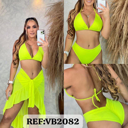 💖TRAJE DE BAÑO DE 3 PIEZAS💖TOP-TANGA-FALDA👙😍