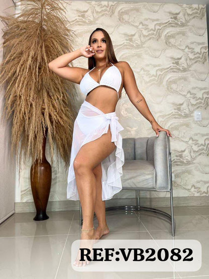 💖TRAJE DE BAÑO DE 3 PIEZAS💖TOP-TANGA-FALDA👙😍